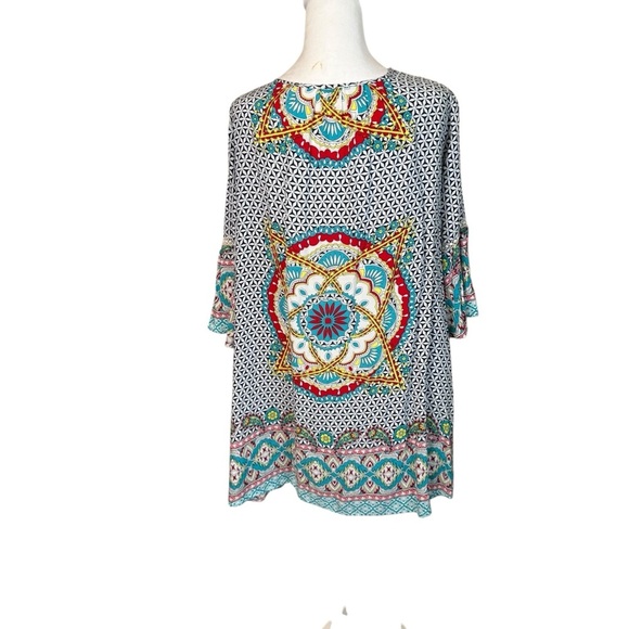 Umgee Boho Tunic Mixed Print Dress Small Lightweight V-Neck Geometric Bohemian - Picture 4 of 9